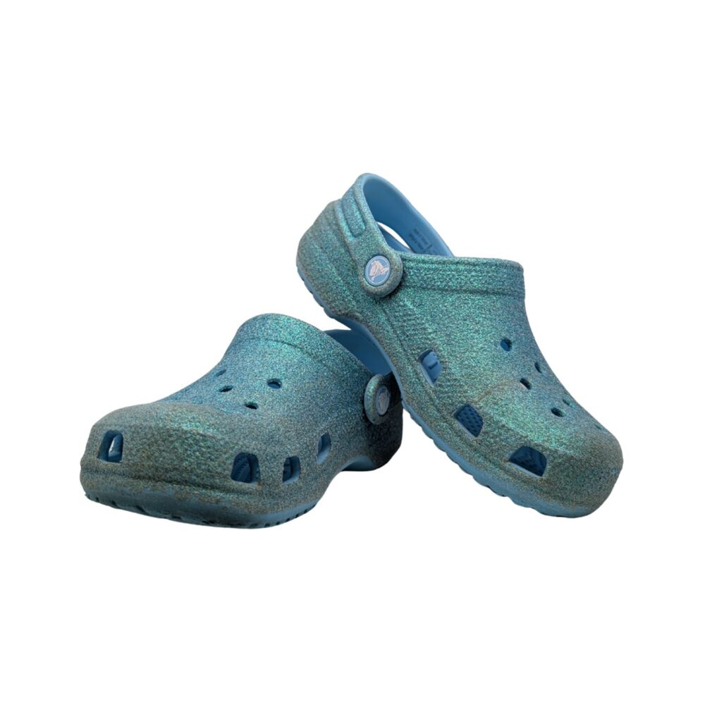 Crocs Teal Glitter Classic Clogs Kids Size Big Kid J2